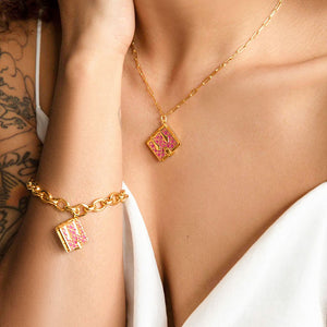 Secret Diary Book Locket (Magenta) - Gold